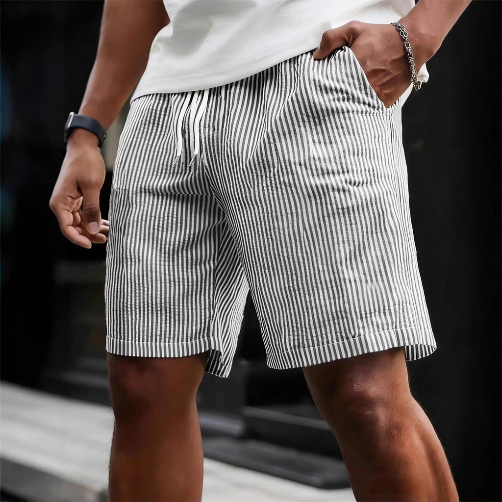 Men's Casual Striped Shorts with Adjustable Drawstring Waist