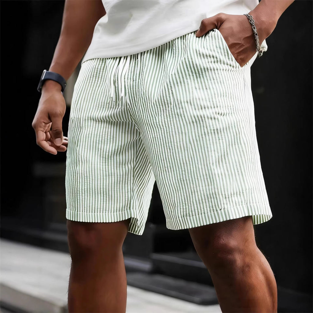 Men's Casual Striped Shorts with Adjustable Drawstring Waist