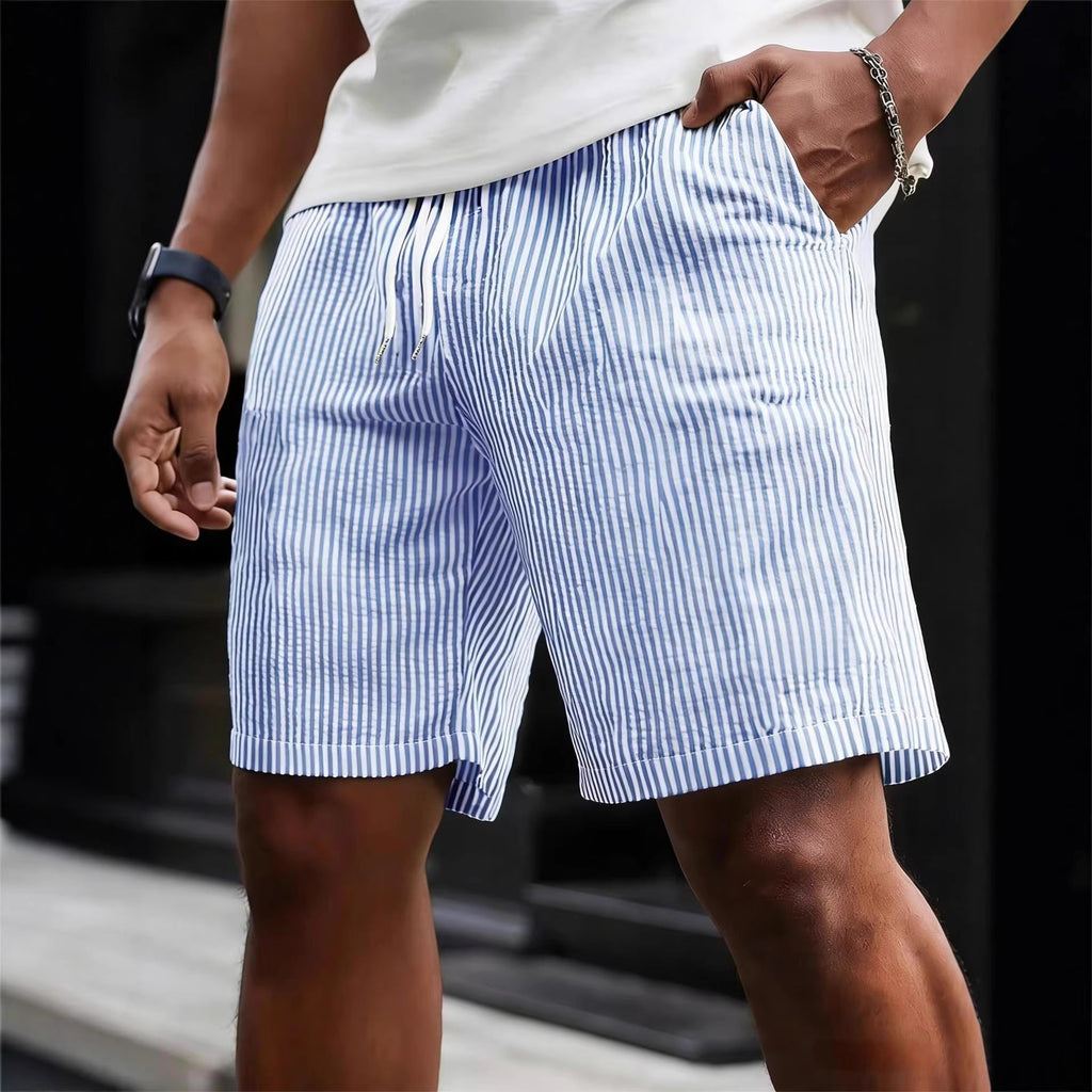 Men's Casual Striped Shorts with Adjustable Drawstring Waist