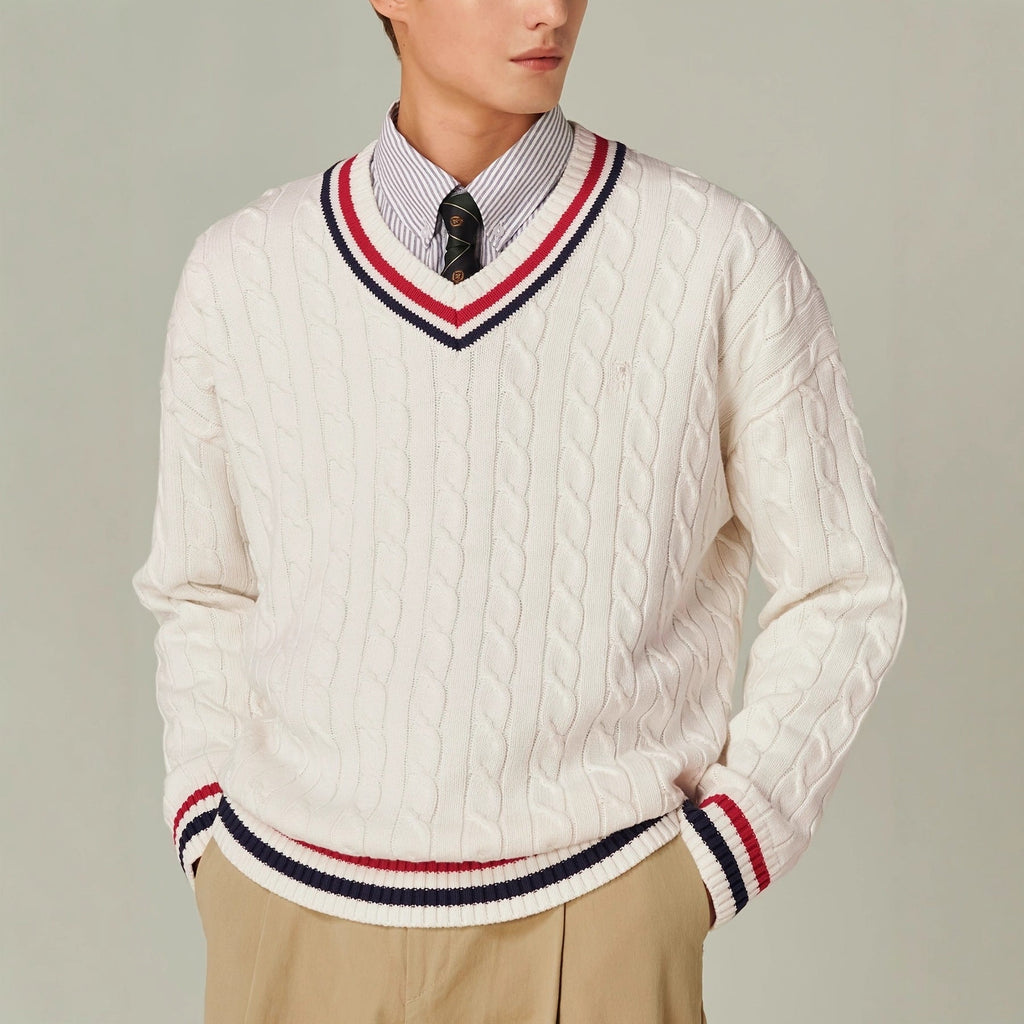 Men's Color-Block V-Neck Sweater Casual Top