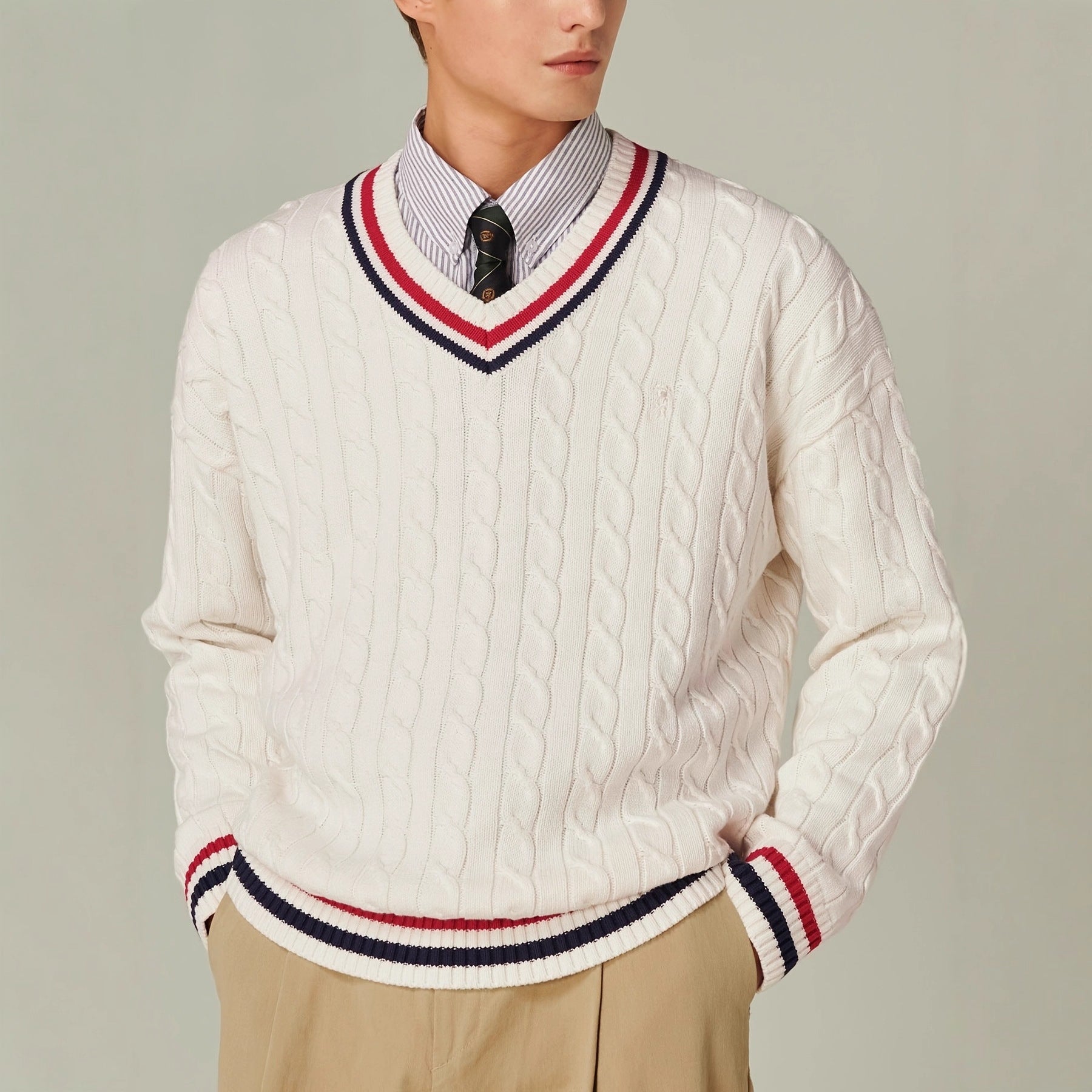 Men's Color-Block V-Neck Sweater Casual Top