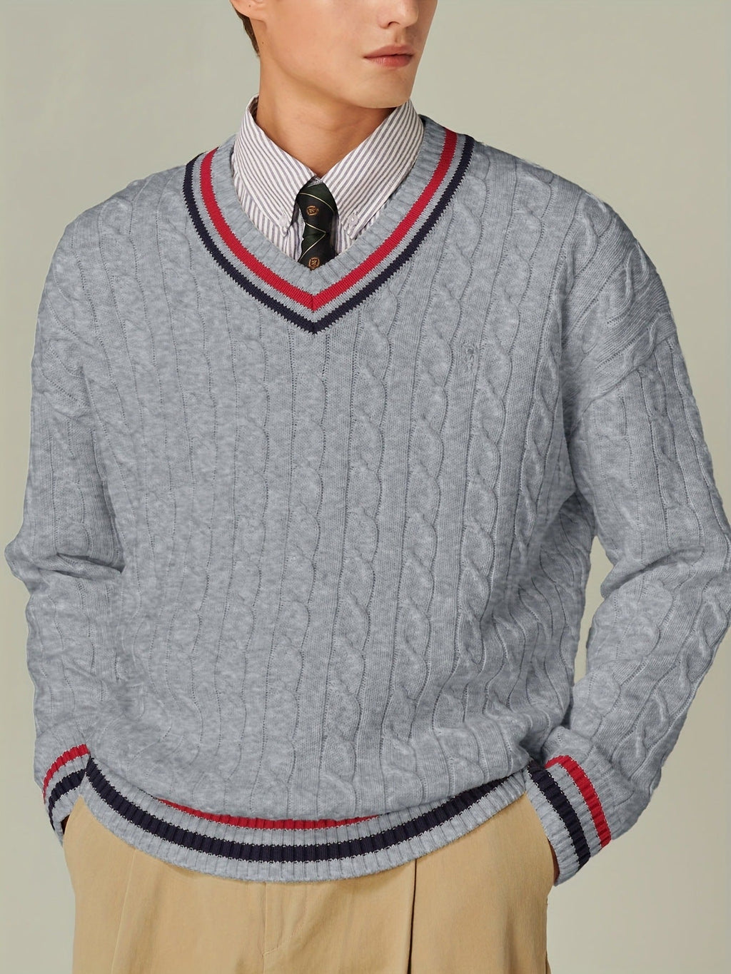 Men's Color-Block V-Neck Sweater Casual Top