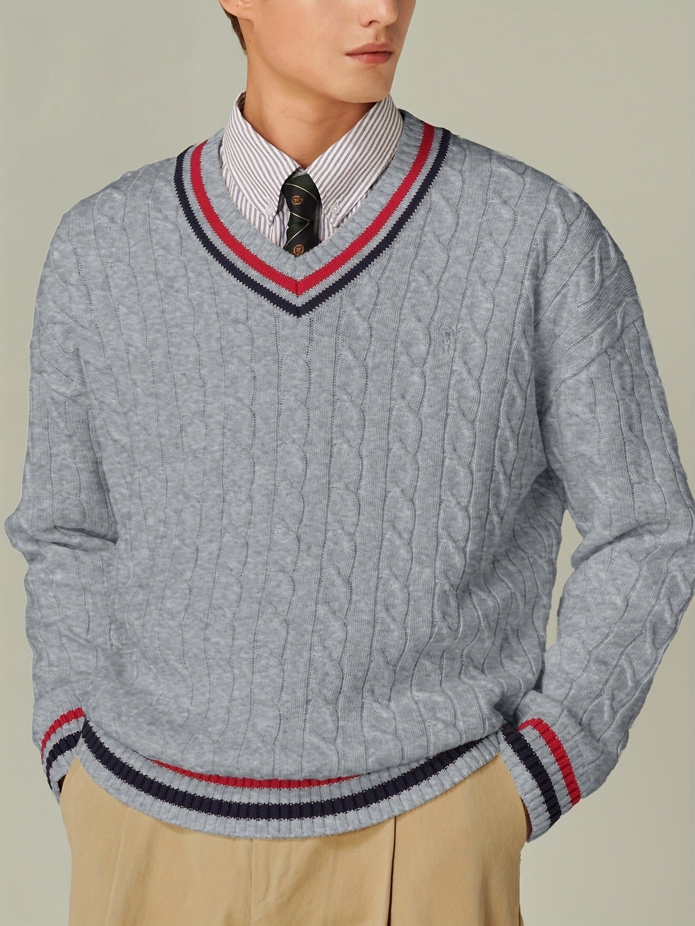 Men's Color-Block V-Neck Sweater Casual Top