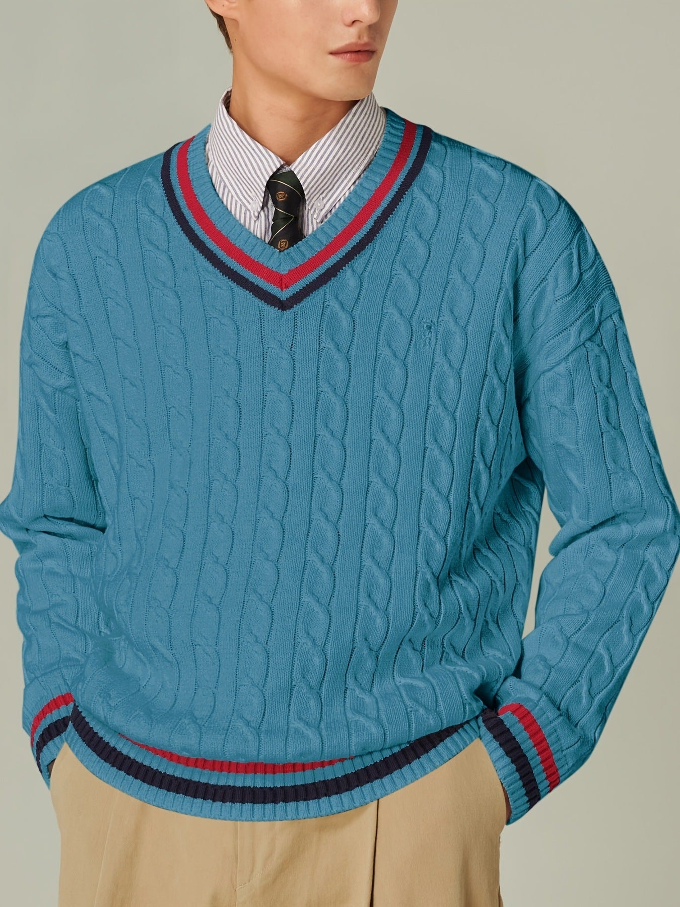 Men's Color-Block V-Neck Sweater Casual Top