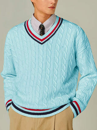 Men's Color-Block V-Neck Sweater Casual Top
