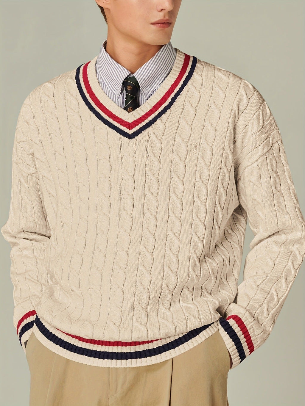 Men's Color-Block V-Neck Sweater Casual Top