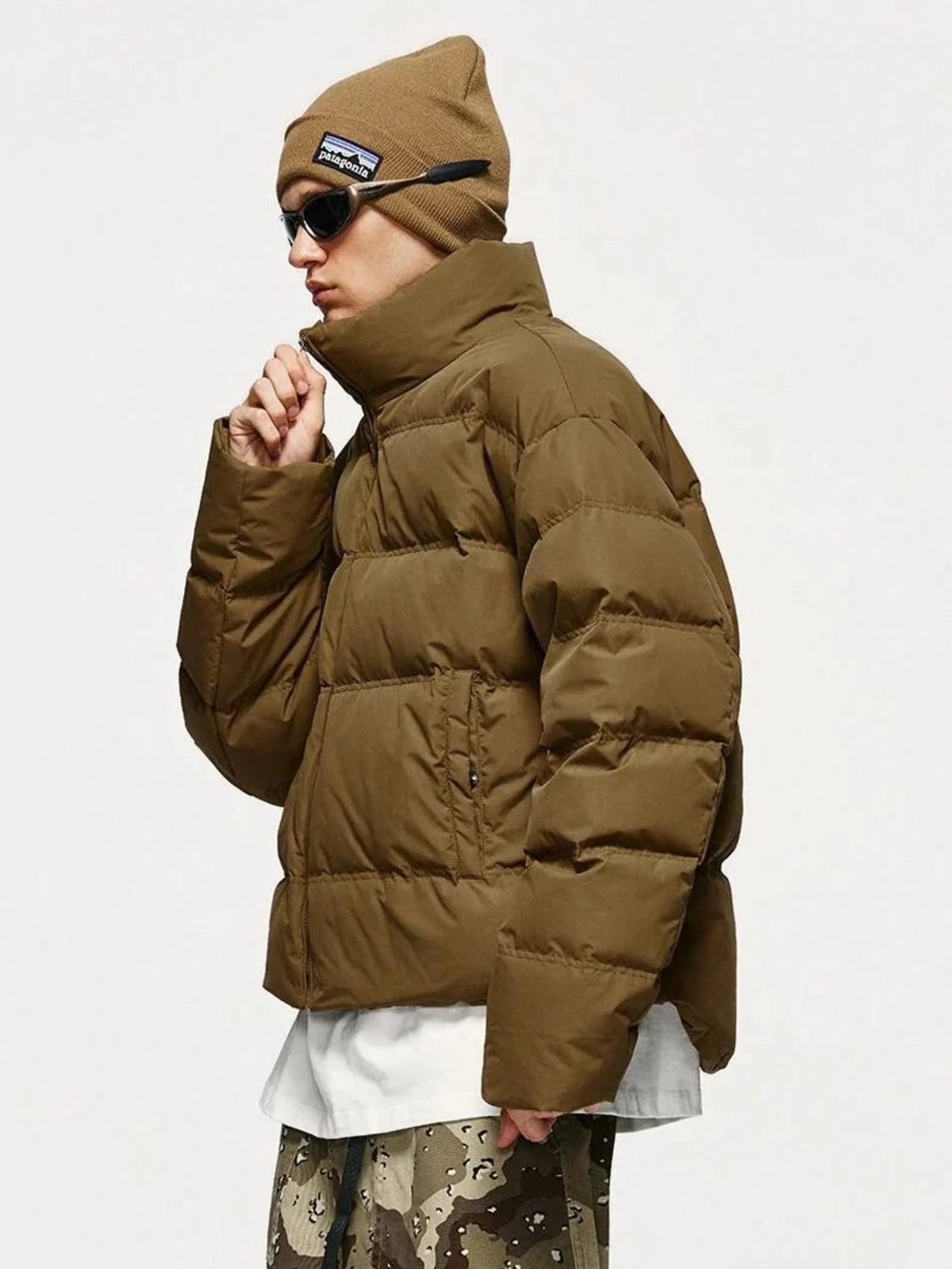 Cropped Casual Puffer Jacket with High Collar