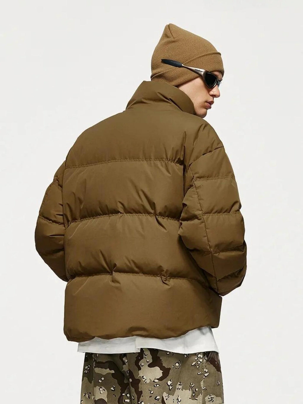 Cropped Casual Puffer Jacket with High Collar