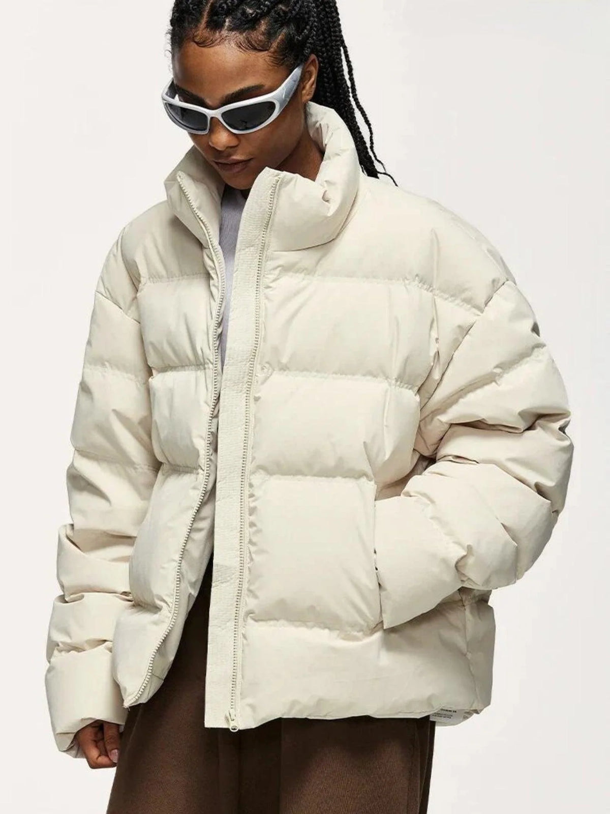 Cropped Casual Puffer Jacket with High Collar