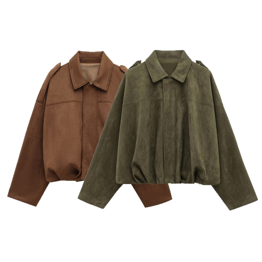 Women's Faux Suede Pilot Jacket Casual Zip-Up Coat