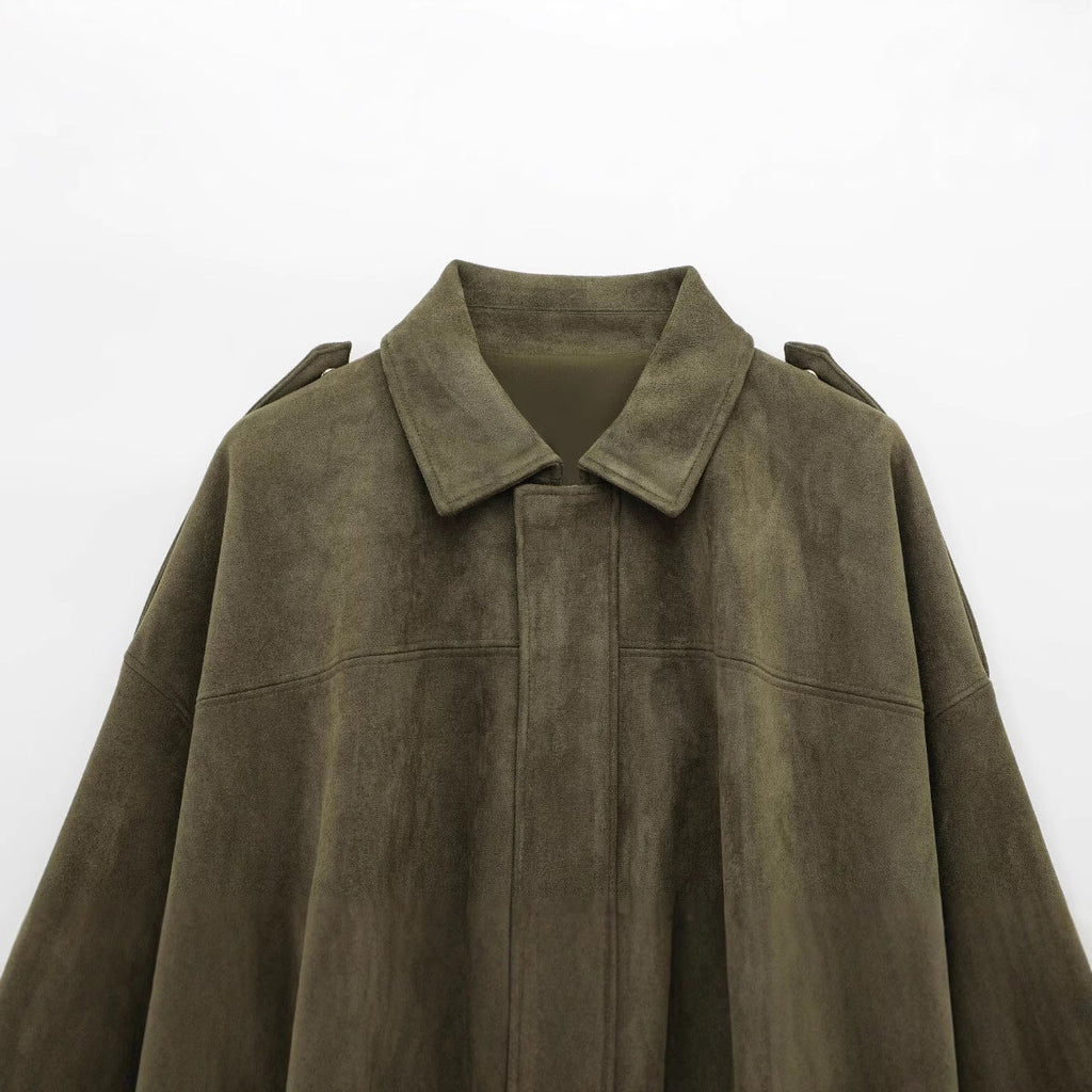 Women's Faux Suede Pilot Jacket Casual Zip-Up Coat
