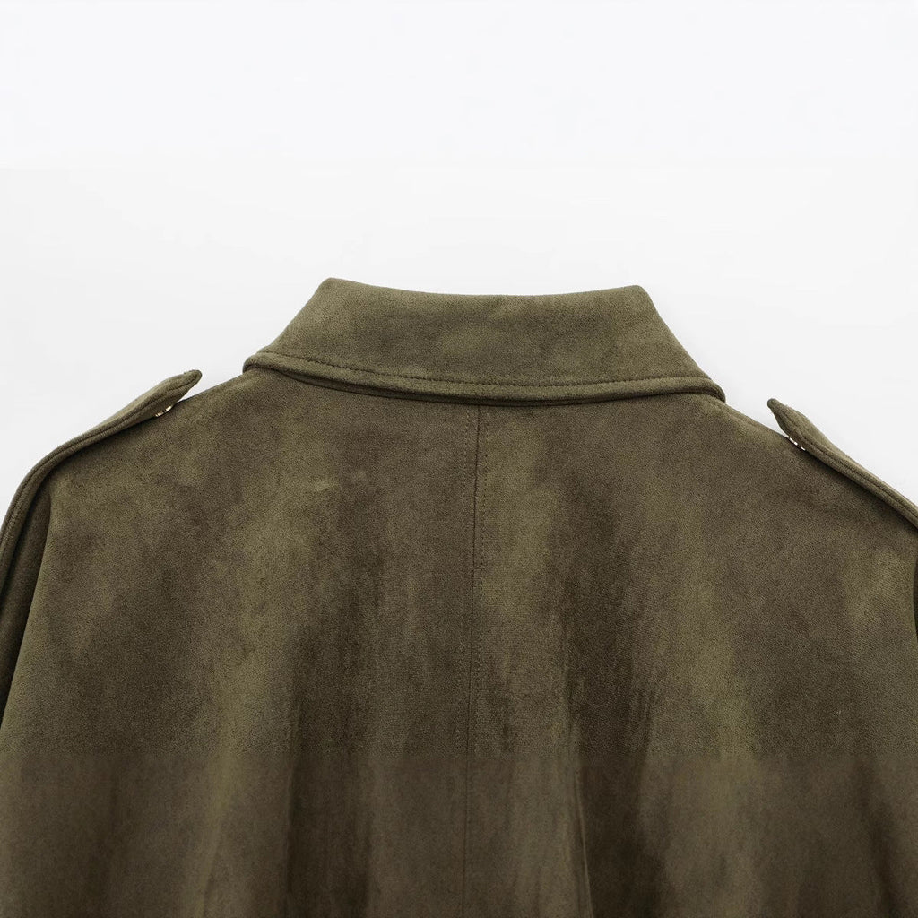 Women's Faux Suede Pilot Jacket Casual Zip-Up Coat