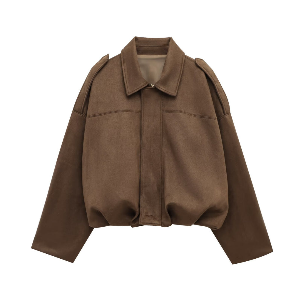 Women's Faux Suede Pilot Jacket Casual Zip-Up Coat
