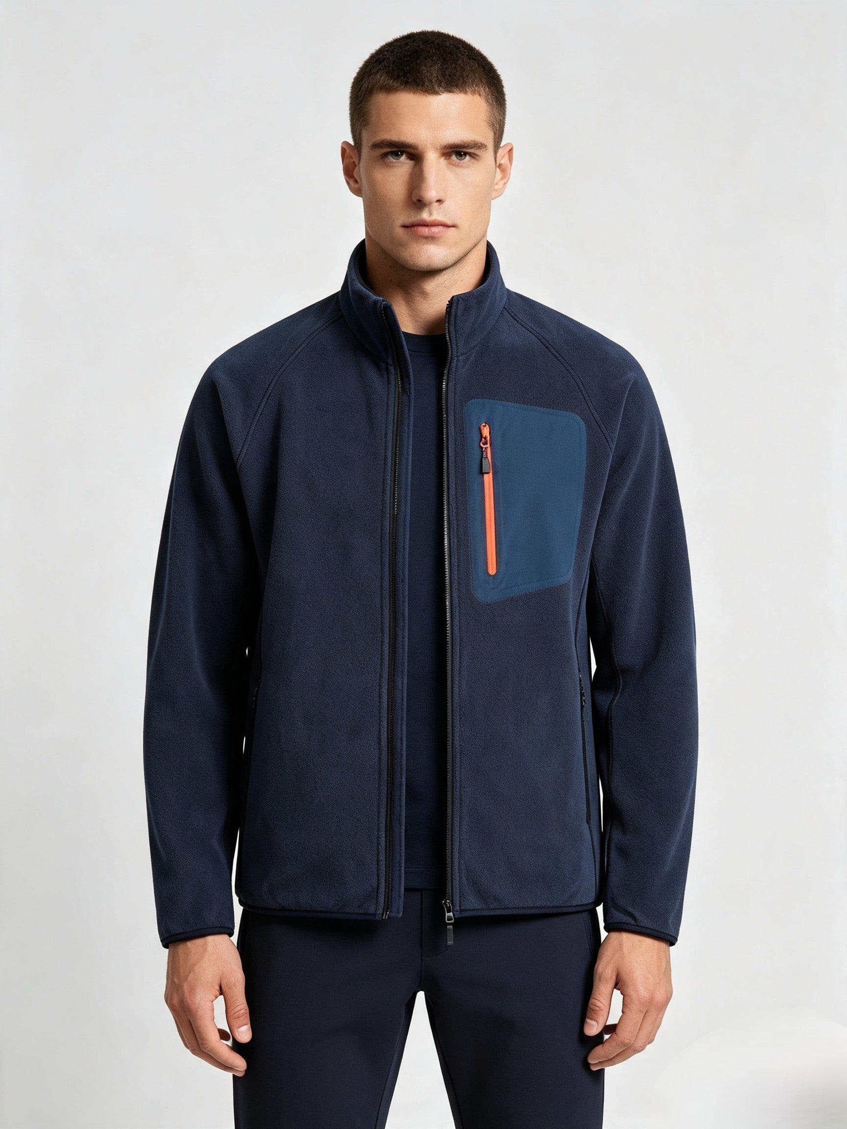 Men's Full Zip Stand Collar Fleece Jacket