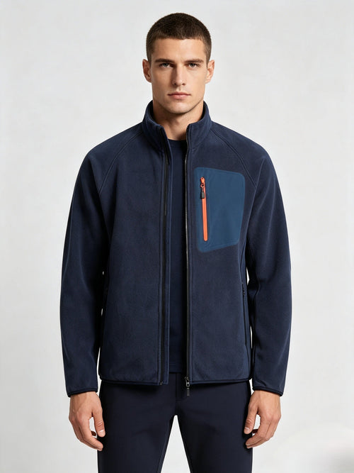 Giacca in pile da uomo con zip integrale e collo rialzato