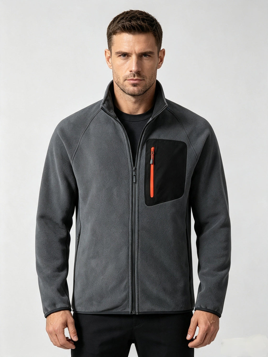 Men's Full Zip Stand Collar Fleece Jacket
