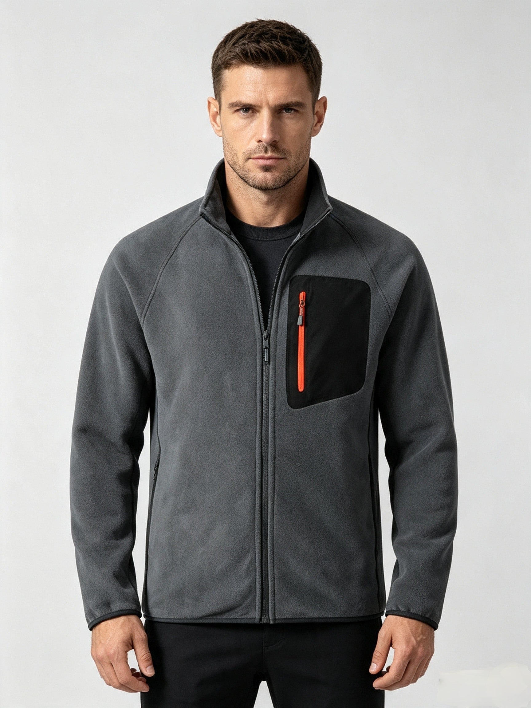 Men's Full Zip Stand Collar Fleece Jacket