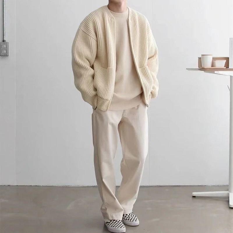 Men's Knitted Cardigan with Funnel Neck