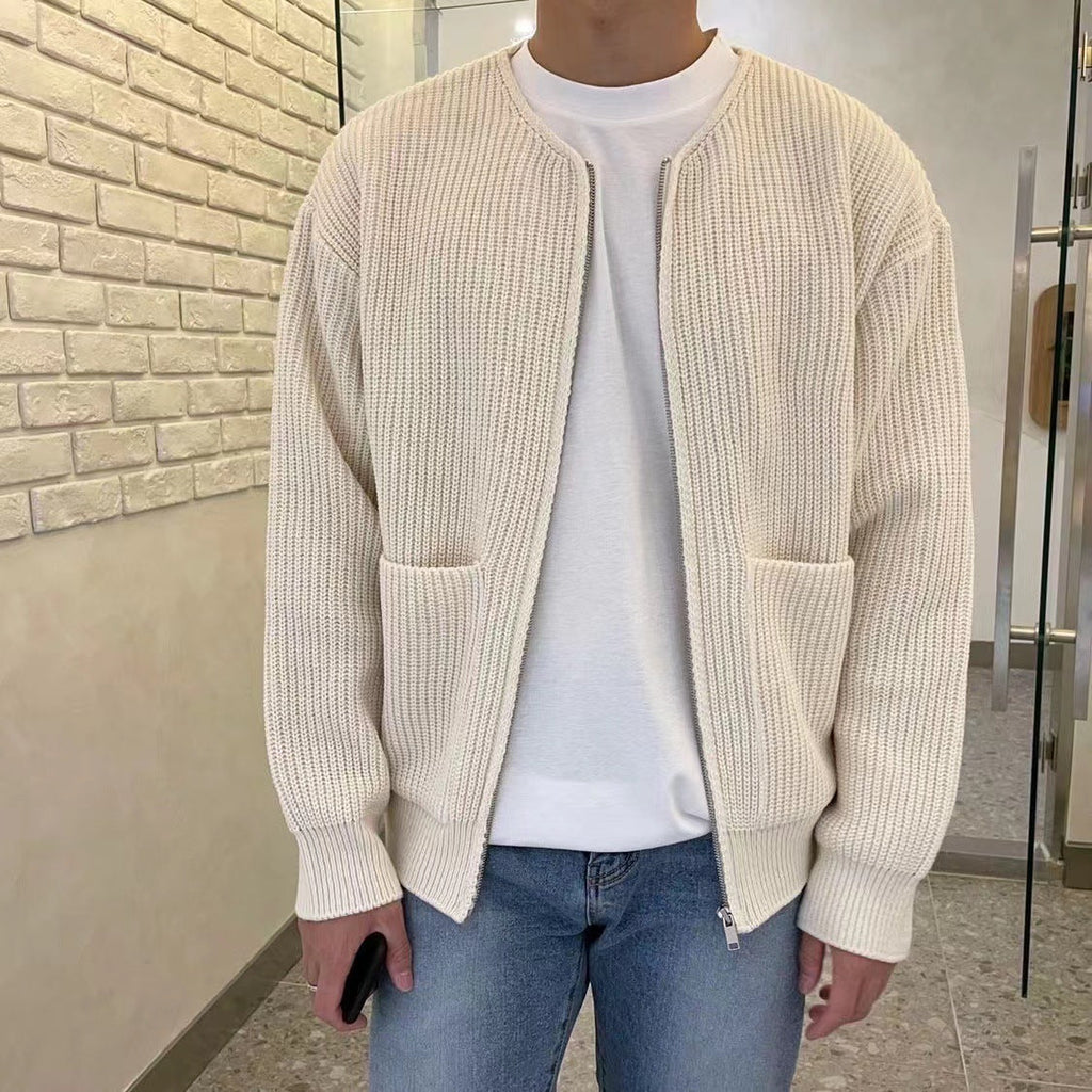 Men's Knitted Cardigan with Funnel Neck