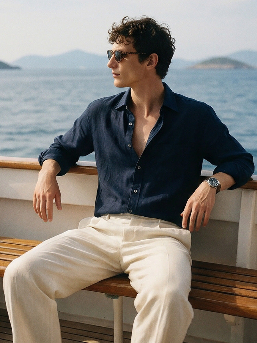 Men's Linen Long-Sleeve Casual Shirt