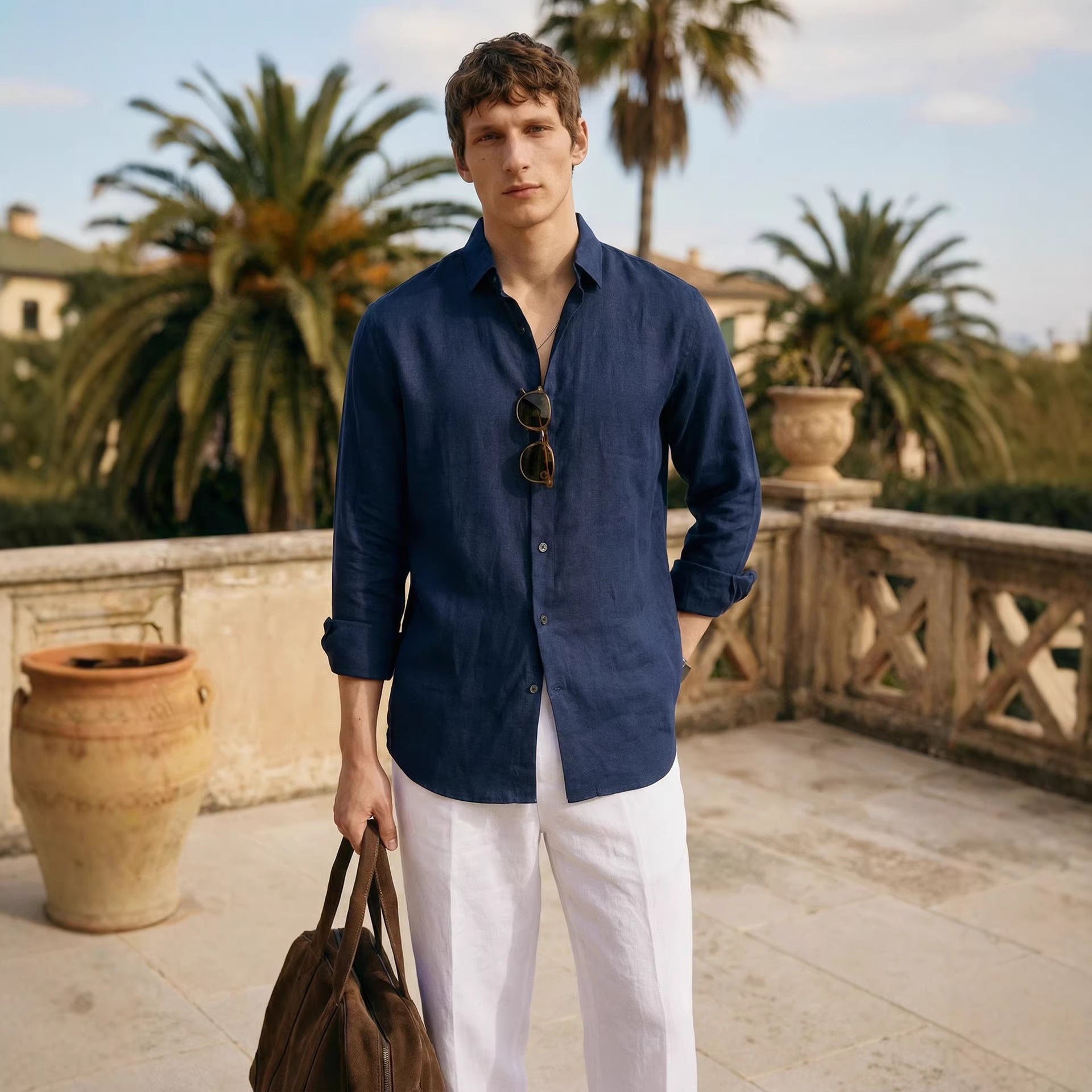 Men's Linen Long-Sleeve Casual Shirt