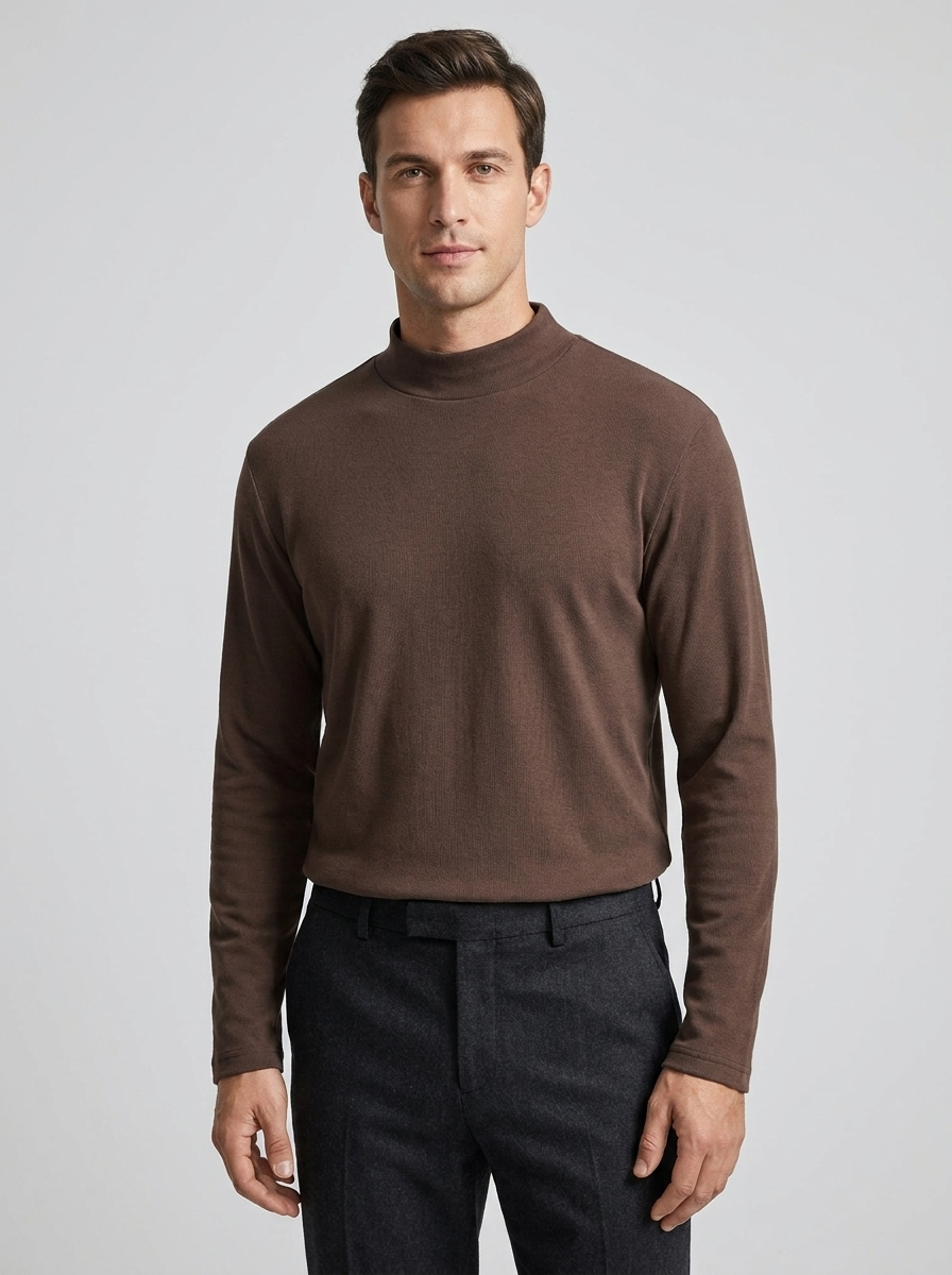 Men's Long Sleeve Semi-High Collar Thin Sweater