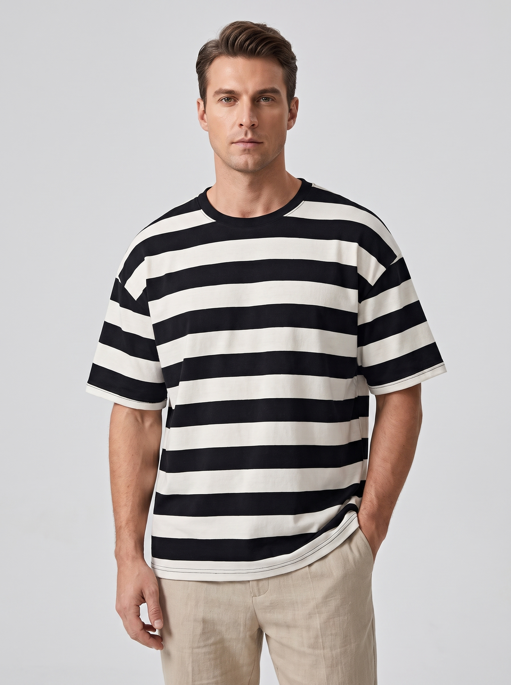 Men's Loose Fit Short Sleeve Striped Top