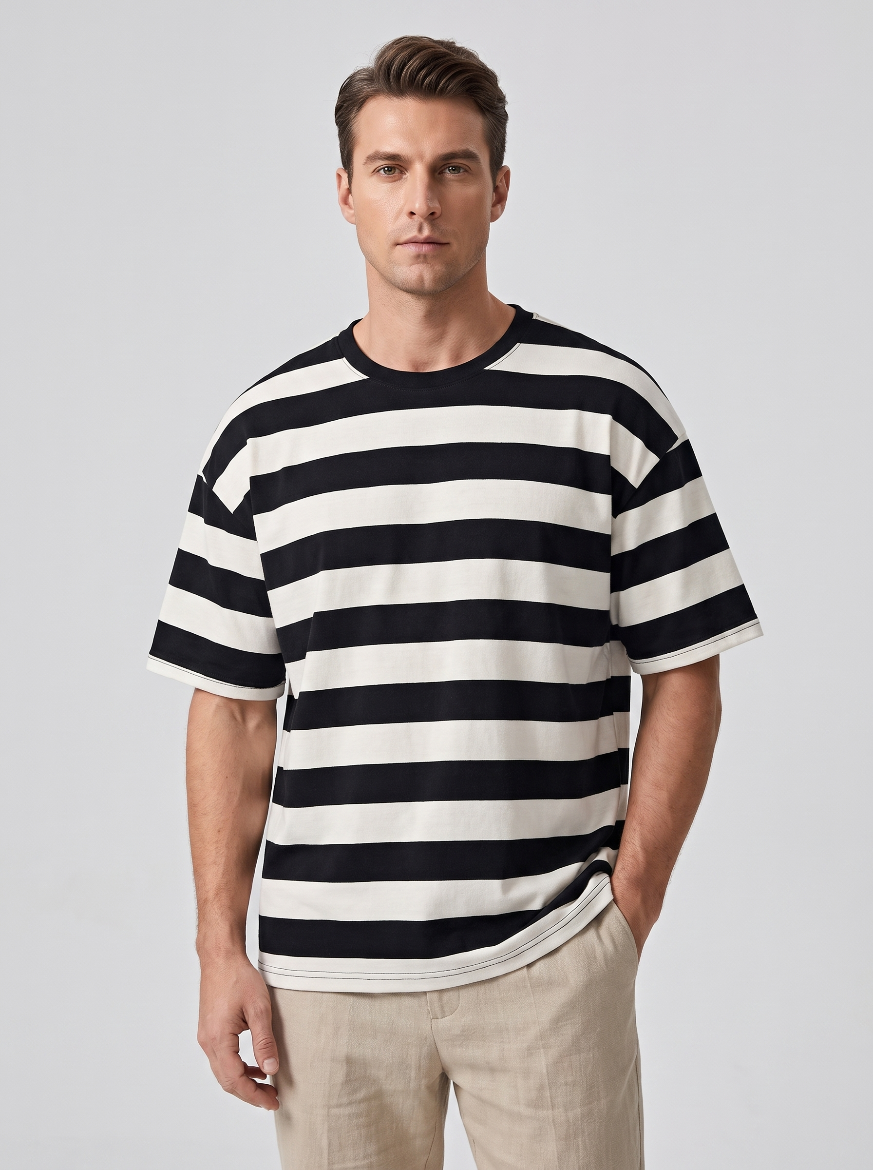 Men's Loose Fit Short Sleeve Striped Top