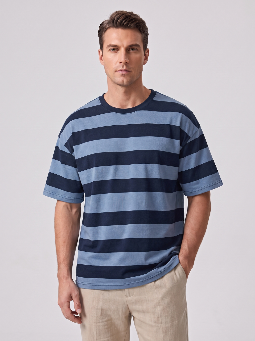 Men's Loose Fit Short Sleeve Striped Top