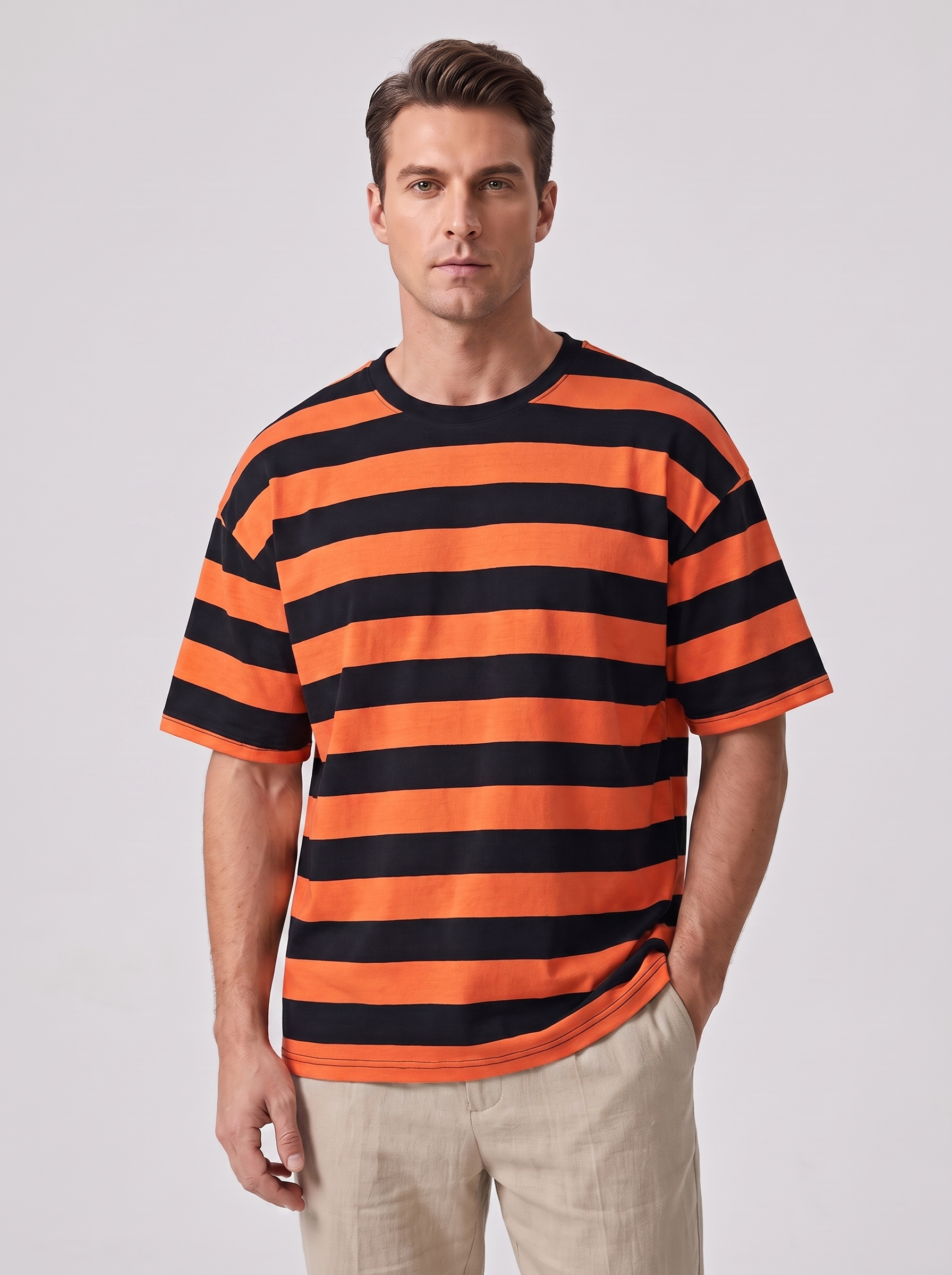 Men's Loose Fit Short Sleeve Striped Top