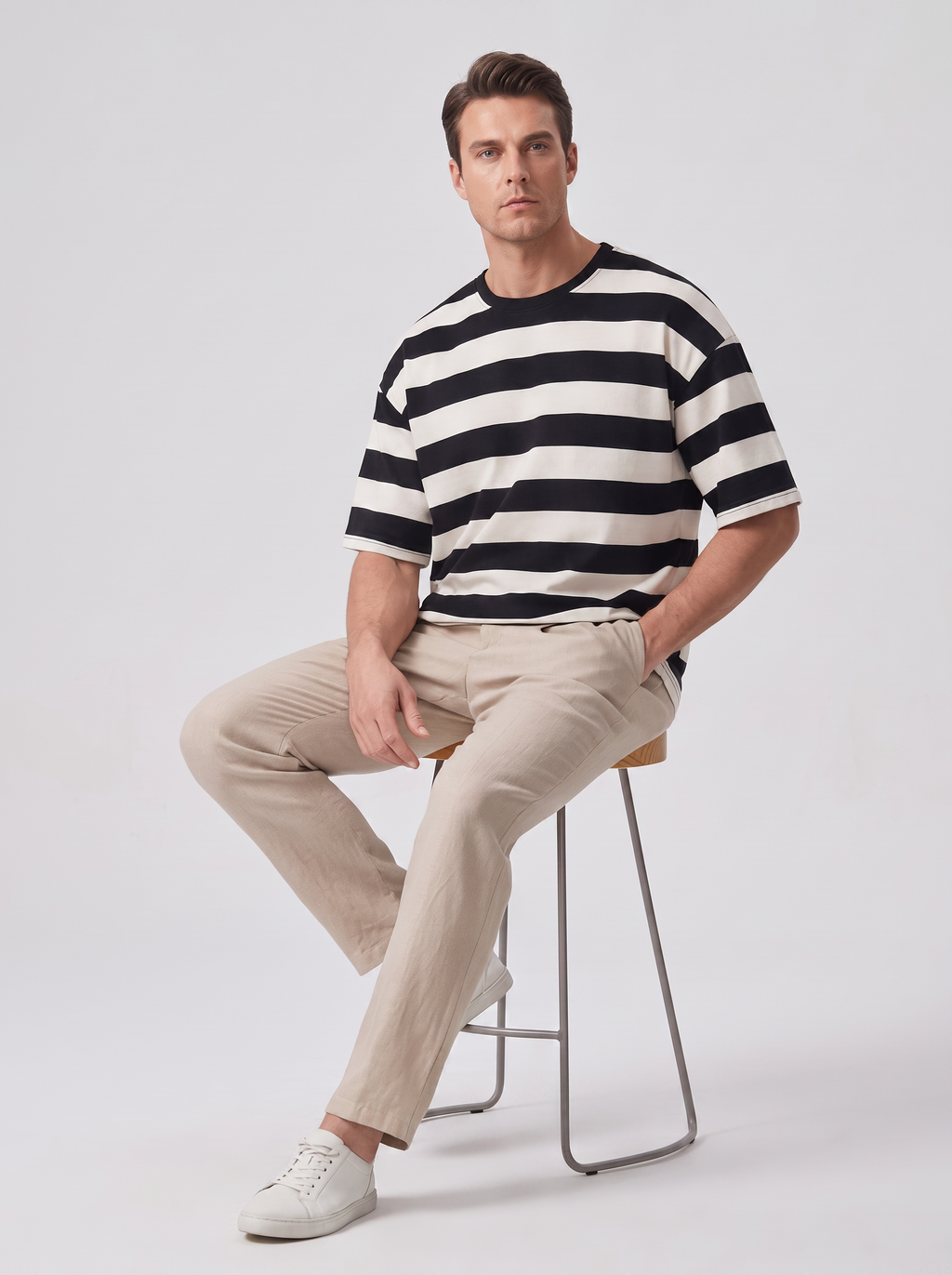 Men's Loose Fit Short Sleeve Striped Top