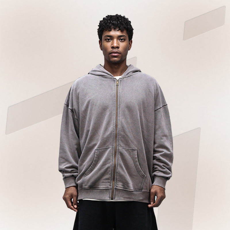 Men's Oversized Zip Up Hoodie with Drop Shoulder