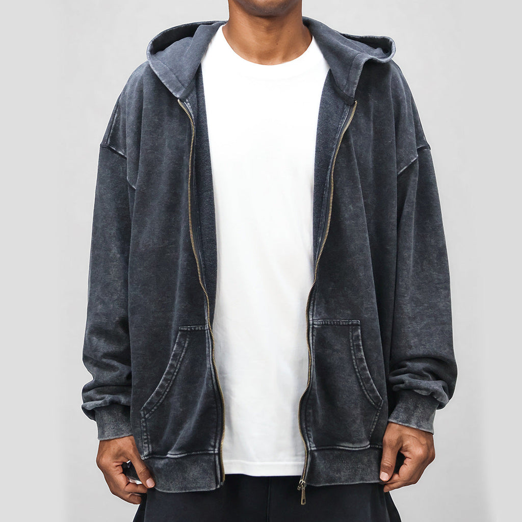 Men's Oversized Zip Up Hoodie with Drop Shoulder