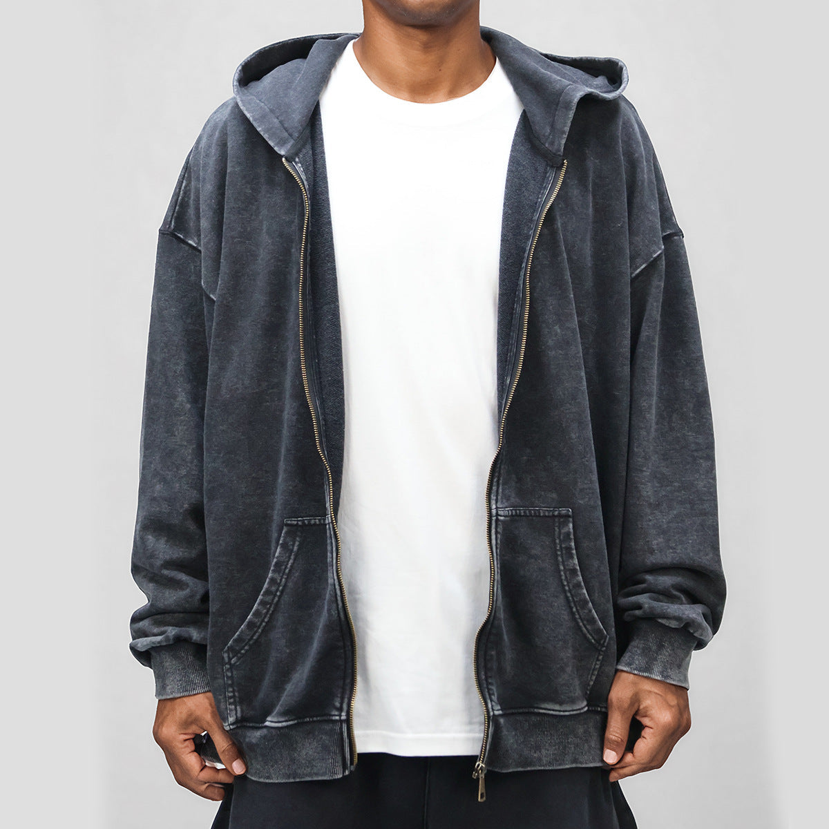 Men's Oversized Zip Up Hoodie with Drop Shoulder