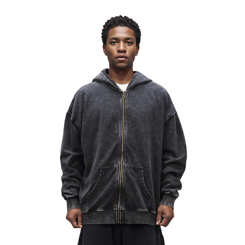 Men's Oversized Zip Up Hoodie with Drop Shoulder