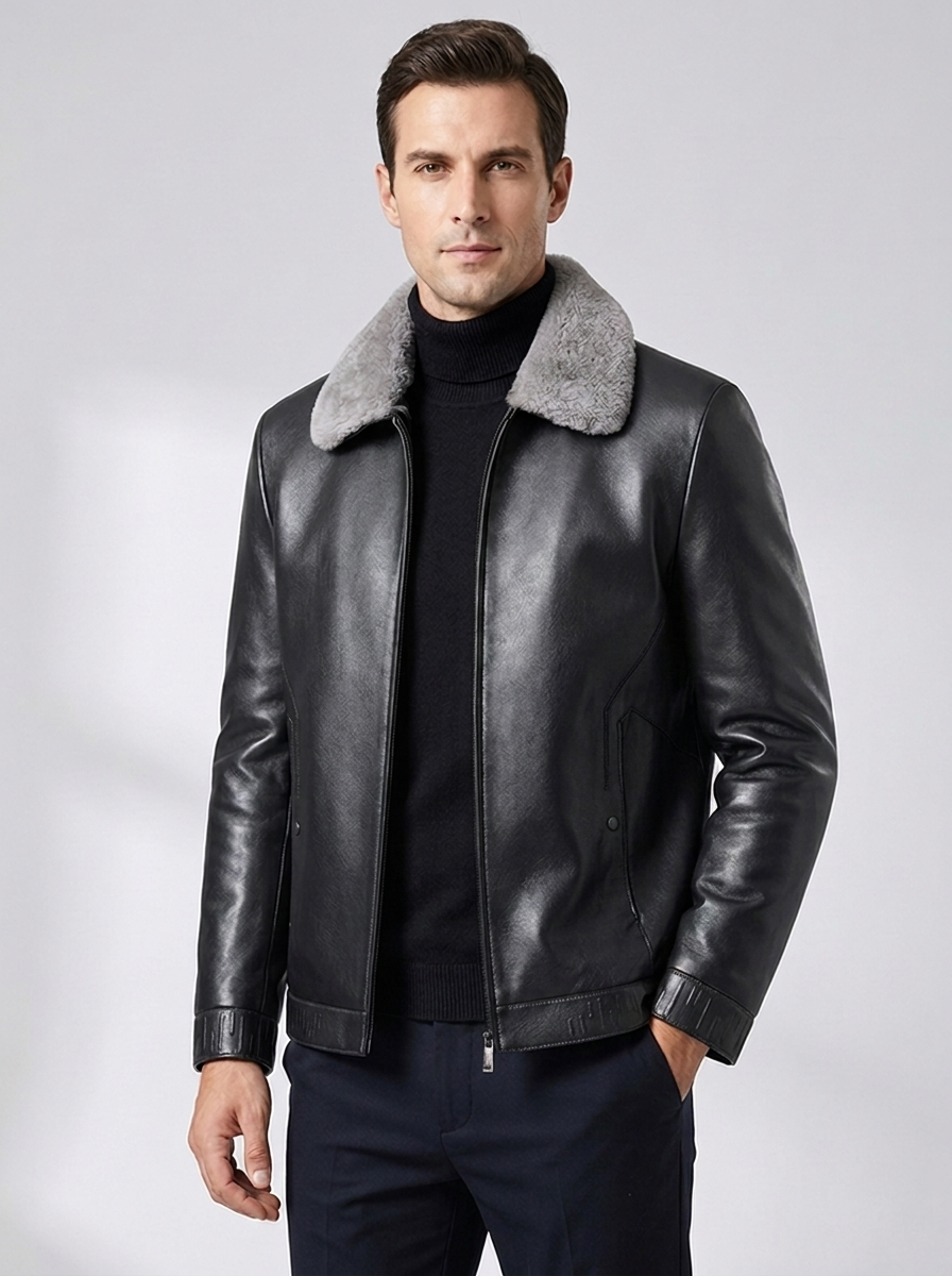 Men's Padded Leather Jacket Business Casual