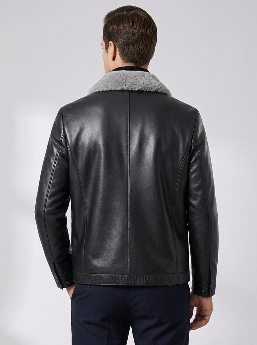 Men's Padded Leather Jacket Business Casual