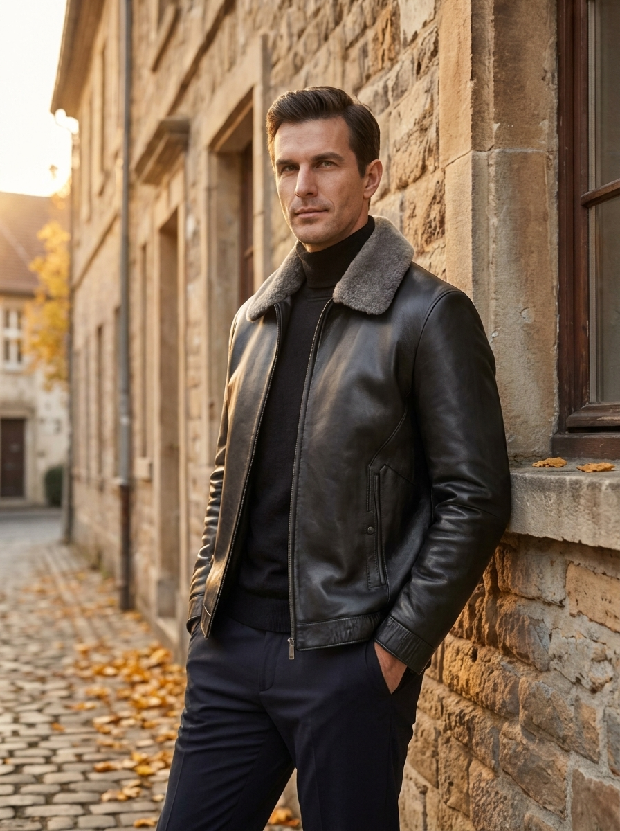 Men's Padded Leather Jacket Business Casual