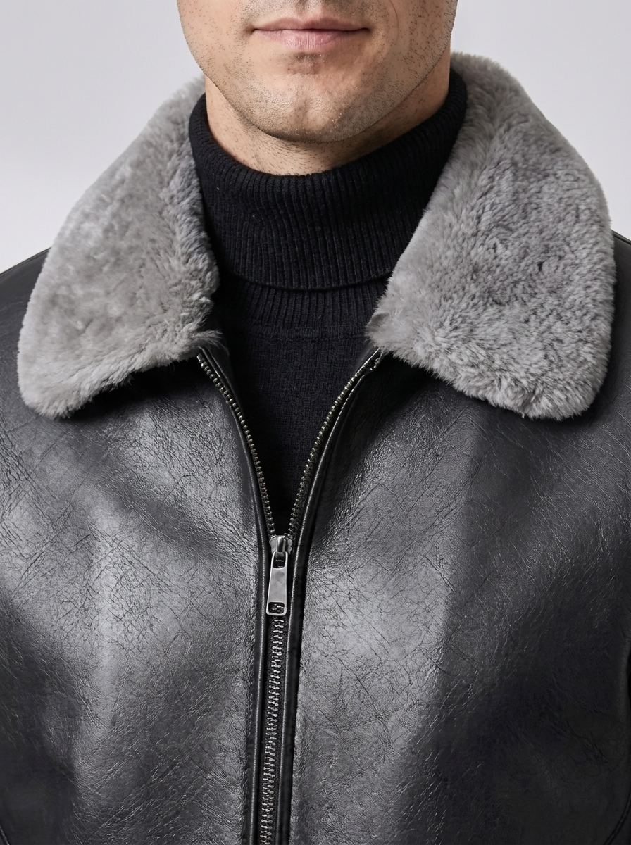 Men's Padded Leather Jacket Business Casual