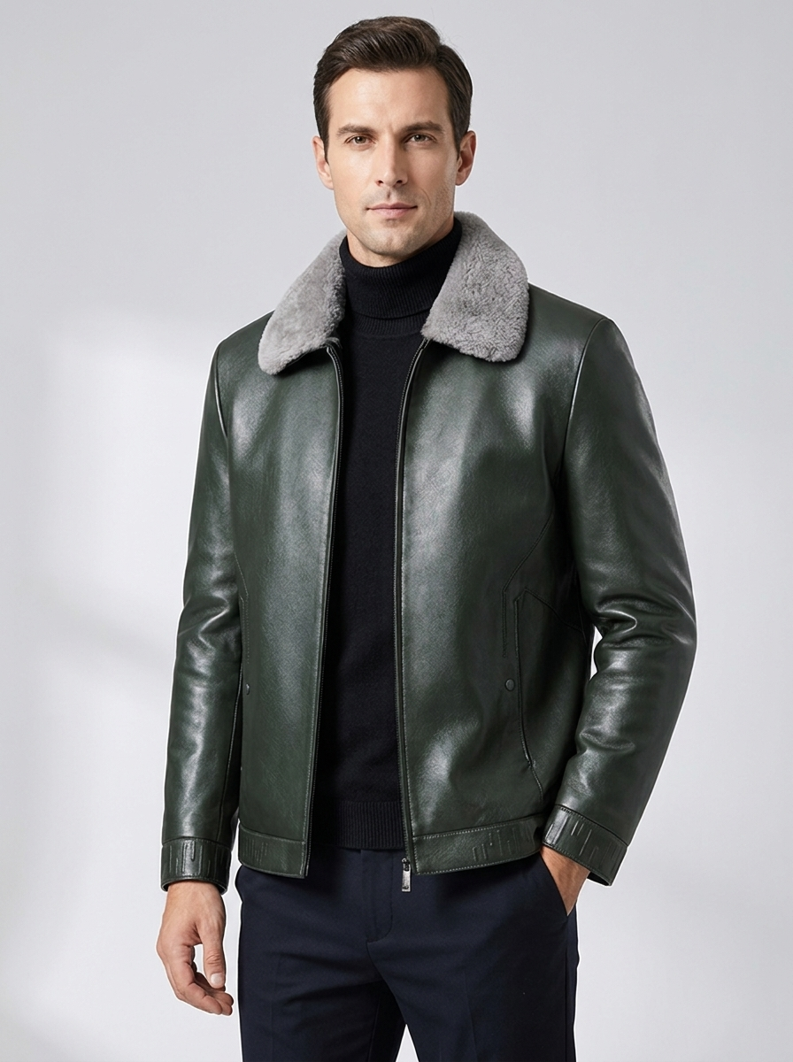 Men's Padded Leather Jacket Business Casual
