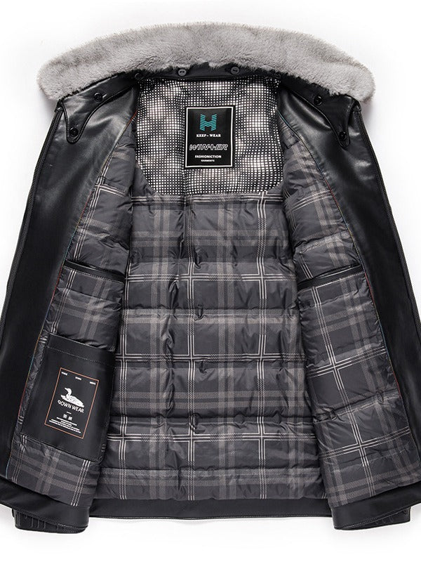 Men's Padded Leather Jacket Business Casual