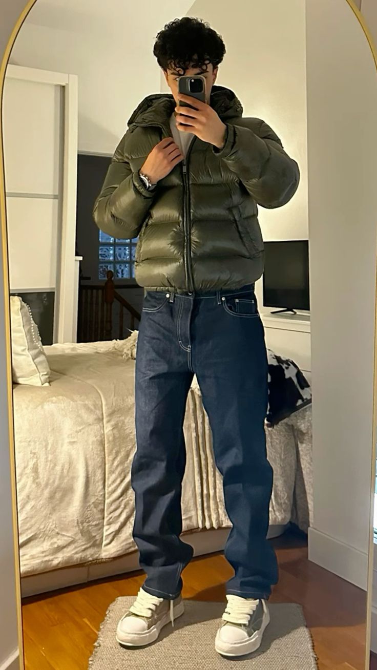 Men's Quilted Puffer Jacket with Sherpa Lining
