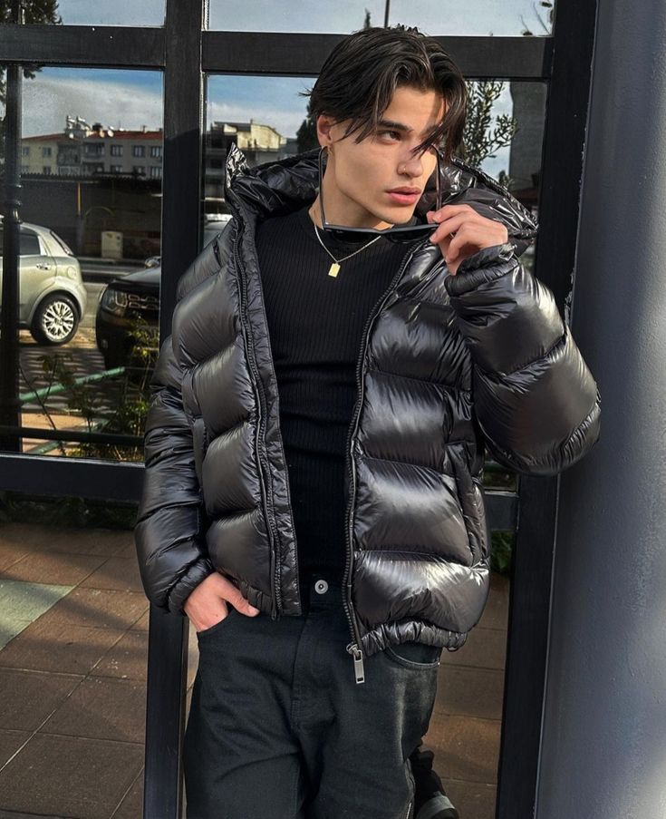 Men's Quilted Puffer Jacket with Sherpa Lining