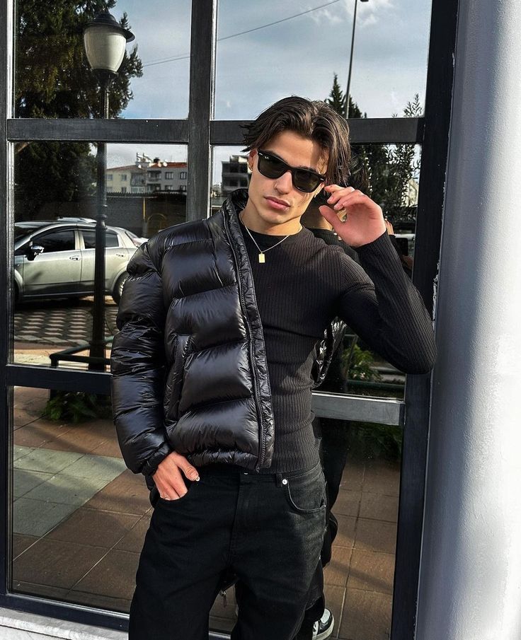 Men's Quilted Puffer Jacket with Sherpa Lining