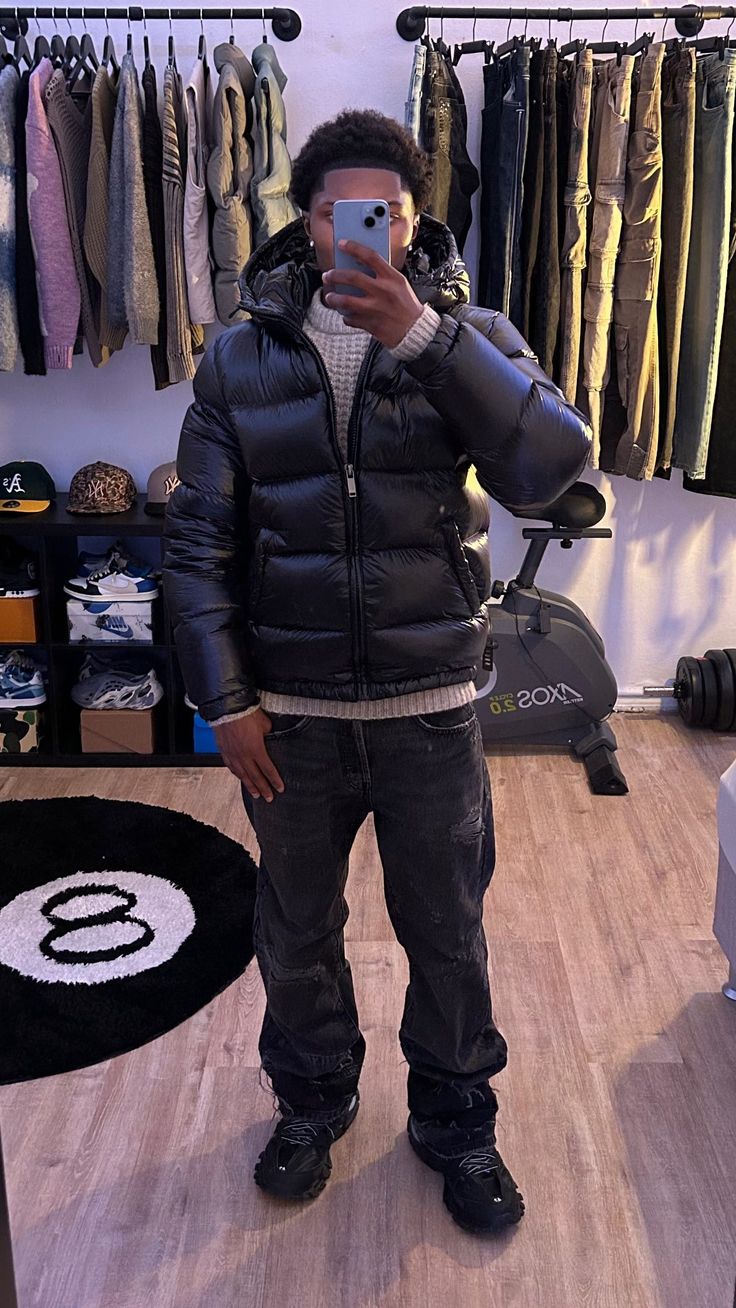Men's Quilted Puffer Jacket with Sherpa Lining