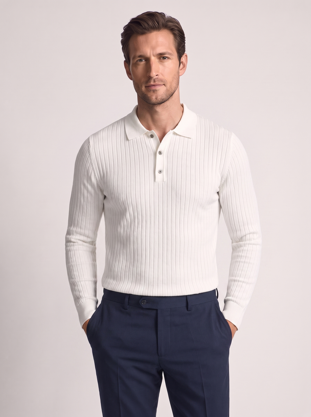 Men's Slim Fit Long Sleeve Polo Shirt