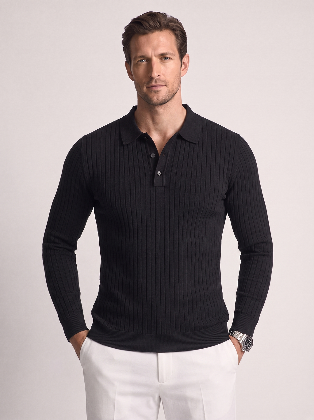 Men's Slim Fit Long Sleeve Polo Shirt
