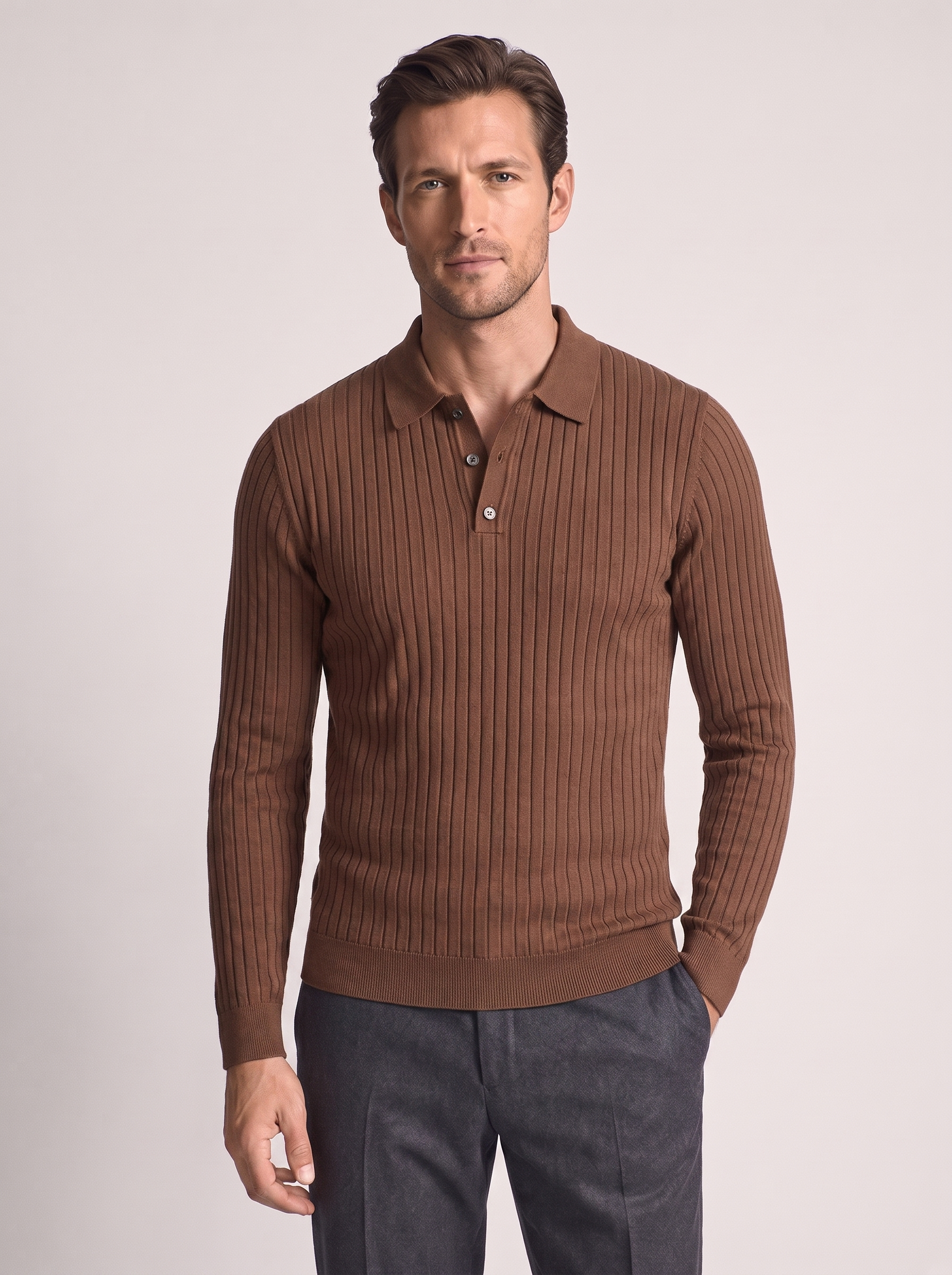 Men's Slim Fit Long Sleeve Polo Shirt