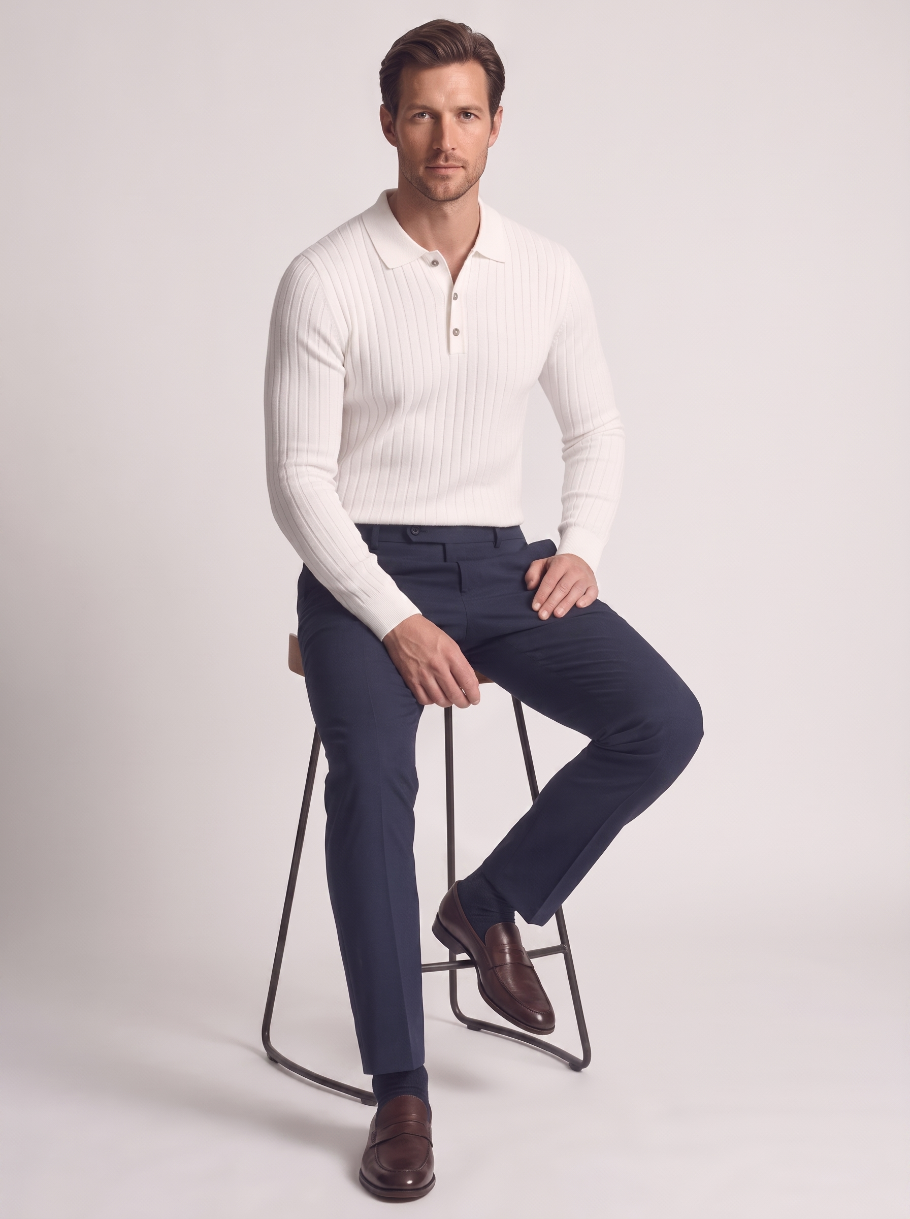 Men's Slim Fit Long Sleeve Polo Shirt
