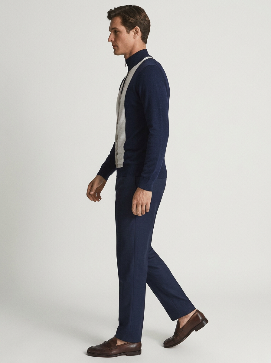 Men's Slim Fit Quarter Zip Sweater with Jacquard Knit Pattern